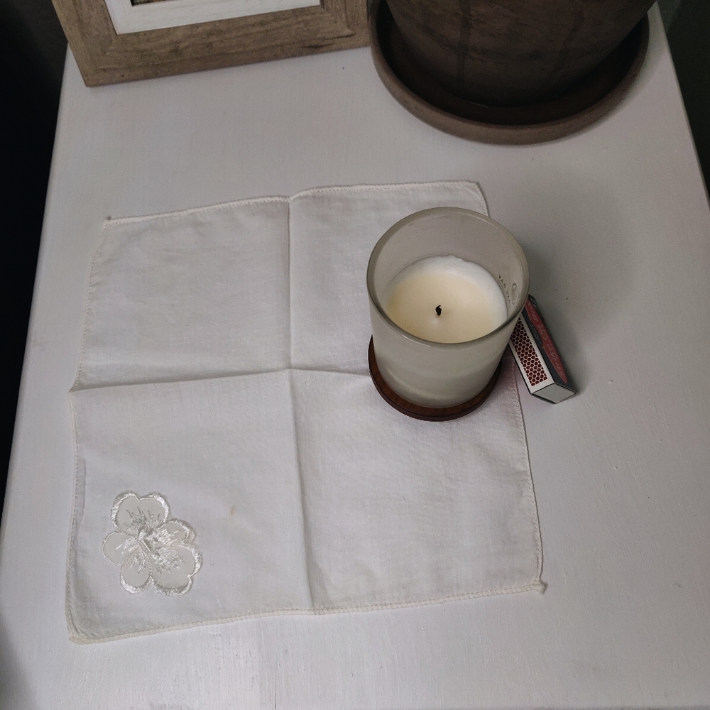 Vintage Handkerchief with White Embroidered Flower